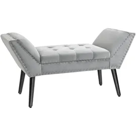 Homcom Sitzbank mit Samtoptik für Schlafzimmer Gummiholz hellgrau 114 x 46 x 56 cm