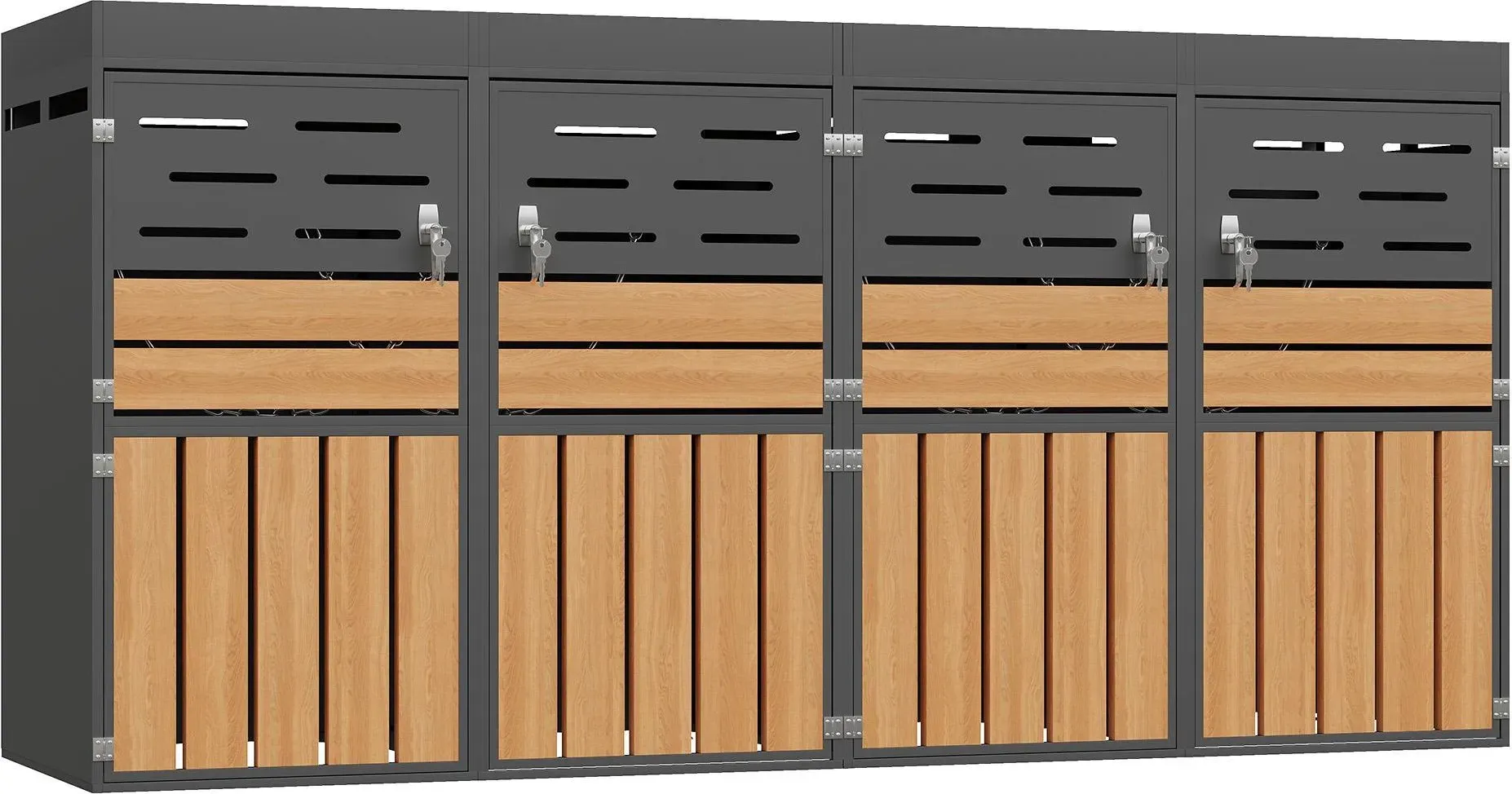 Multifunktionaler Außenschrank, integriertem Pflanzkasten, Jalousien-Lüftung gegen Gerüche, 264x80x128 cm, Grau