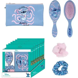 Cerdá LIFE'S LITTLE MOMENTS - Stitch Beauty Set - Farbe Blau - Komplettset - Enthält Haarbürste, 2 Haarzöpfe und Etui - Originalprodukt
