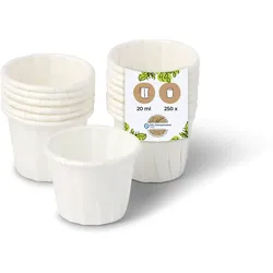 BIOZOYG 250 Stück Mini-Schalen 20ml weiß, Probierbecher, Einwegschälchen Dipschalen Papier für Dips, Saucen, Fingerfood, umweltfreundlich, robust