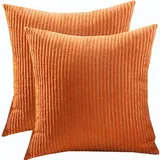 SWJ-swjssb Kissenbezug 80x80 2er Set,Kopfkissenbezug 80x80,Kissenbezüge 60X60,Kord Zierkissenbezug Dekokissen Sofakissen Bezug Groß Kissenhülle Dekorative Weiche Zierkissenbezüge(Orange,45x45 cm)