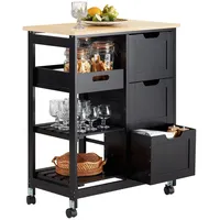 SoBuy Servierwagen mit Rollen, Schwarz 68x85x38cm, bis 50kg