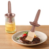 BULANGDE Ölflasche Glas mit Grill Backpinsel Silikonpinsel Backen 200ml,Wärmebeständigkeit Leicht Reinigende für Küchen Kochen BBQ Lebensmittel Oil Bottle Pastry Brush Ölspender (Khaki)