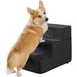 Hundetreppe für kleine Hunde - 3 Stufen Hunde Treppe 43cm hoch - Schaumstoff Hundetreppe Sofa - Sicher und stabil - Abnehmbarer waschbarer Bezug - Anti-Rutsch-Boden - Haustiertreppe Hund Schwarz