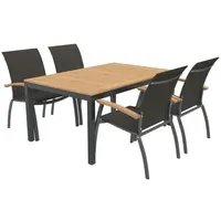 OUTLIV. Davos Gartenmöbelset 5-teilig Stapelsessel mit Alpha Ausziehtisch 150/210x90 cm Dunkelgrau|Braun