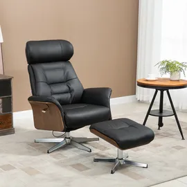 Homcom Relaxsessel mit Hocker Kunstleder 150 x 100 x 80 cm Schwarz drehbar mit Liegefunktion
