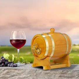 Relaxdays Whiskyfass, 1,25 l, Holz, Schnapsfass mit Bock & Zapfhahn, für Wein, Spirituosen, Deko Holzfass, Hellbraun