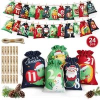 Edonkvi Adventskalender zum Befüllen Kinder, 24 Weihnachtskalender Selber Machen Säckchen Stoff, Jutesäckchen Groß Tüten Selbstgemachter, Kalender Selbstbefüllen Dino Befüllbarer für Mädchen Jungen