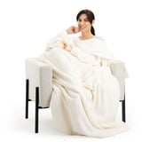 Wohndecke Decke mit Ärmeln - XL Kuscheldecke - Microfaser - Creme, HOMELEVEL braun