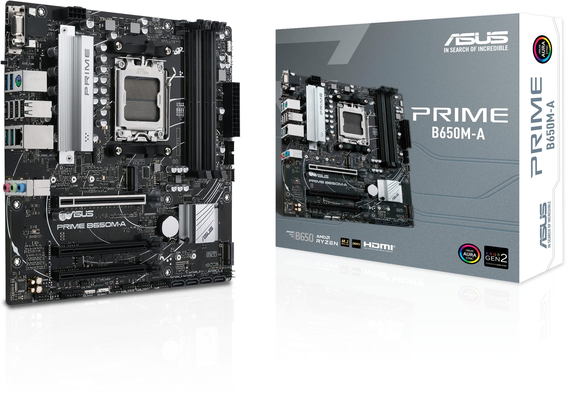 ASUS Prime B650M-A Gaming Mainboard Sockel AMD AM5 (Ryzen 7000, micro-ATX, DDR5 Speicher, PCIe 5.0, WiFi 2.5G Ethernet, BIOS Flashback, USB 3.2 Gen 2, Aura Sync)
