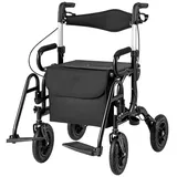 Costway 2in1 Rollator & Rollstuhl faltbar mit Sitz Luftbereifung bis 140 kg Schwarz