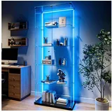 Simurq Glasvitrine Standvitrinen mit LED Beleuchtung Vitrinenschrank mit Glastür Sammlervitrine aus gehärtetes Glas,Modernes rahmenloses Design schwarz