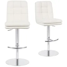 dubi möbel 2er Set Barhocker Höhenverstellbar, 360° drehbar, Barstuhl mit Rückenlehne, doppelt gepolsterter Sitz & Rückenpolster, Stoff Creme, extra Stabiler Tellerfuß in Chrom, Modell Juno