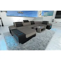 Sofa Dreams Wohnlandschaft Stoffsofa Couch Bellagio U Form Stoff Polster Sofa, mit LED, wahlweise mit Bettfunktion als Schlafsofa, Designersofa grau|schwarz