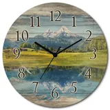 ARTland Wanduhr Funkuhr Ø schwarzer Zeiger Landschaft in den Alpen Größe: 30x30 cm - blau