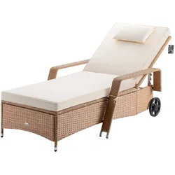 Polyrattan Gartenliege Creme/Creme 193x90x43cm