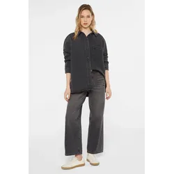 Jeansbluse SENSES.THE LABEL, Damen, Gr. XS/S, grau (grau washed), Material: 100% Baumwolle, unifarben, casual, oversize normal, hoch geschlossener Ausschnitt, Langarm Ärmel mit Ärmelschlitz 1-Knopf-Manschette, Blusen, mit Knopfleiste