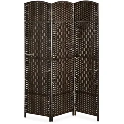 Relaxdays Paravent Raumteiler, HxB: 170x120 cm, faltbarer Raumtrenner, 3-teiliger Sichtschutz, Holz & Papierseil, braun