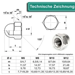 PRIOstahl Hutmuttern Sechskantmuttern Kappenmutter hohe Form x 100 Stück Größe: M10 Edelstahl V2A