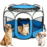 Welpenauslauf Hundebox Faltbar für Zuhause Welpenlaufstall, Katzengehege für Drinnen Outdoor Hundekäfig Hundezelt Freilaufgehege Kaninchen Laufstall Katze Hund Katzen Zelt Kleintiergehege (Beige+Blau)