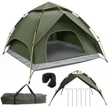 Pop Up Zelt 3-4 Personen, Automatisches Wurfzelt mit 3000mm Wasserdicht, Doppelwand Campingzelt für Festival, Trekking & Familie, Schnellaufbau in 40 Sek, 2 Türen, 2.3x2.3x1.2m, Grau
