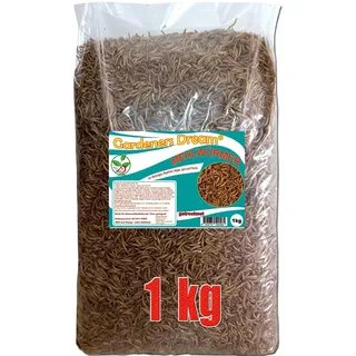Gardeners Dream getrocknete Mehlwürmer in 1kg Abpackung, Protein- und fettreich, verfeinert und gesiebt, für Fische, Nager, Vögel, Reptilien, auch Koifutter oder Igelfutter