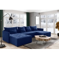 Sofnet Wohnlandschaft Leno U, mit Schlaffunktion und Bettkasten, Ecksofa, U-Form Couch, Schlafsofa mit Wellenfeder blau
