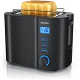 Arendo 2-Scheiben Toaster mit 6 Bräunungsstufen, LCD-Display mit Restzeitanzeige, 800 Watt, Auftaufunktion, Brötchenaufsatz, Schwarz