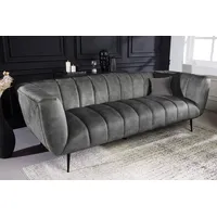 Design 3er Sofa NOBLESSE 225cm grau Samt 3-Sitzer Federkern mit Ziersteppung