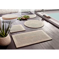 Badematte MY HOME "Kapra, Badvorleger, Badezimmer Teppich" Gr. 6, beige (natur), H:14mm, Baumwolle, Badematten, mit Bordüre, Badteppich, Badematte
