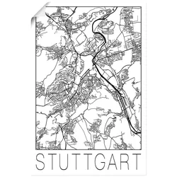 Artland Poster »Retro Karte Stuttgart Deutschland«, Deutschland, (1 St.), als Alubild, Leinwandbild, Wandaufkleber oder Poster in versch. Größen Artland Farbe Bild(er): schwarz