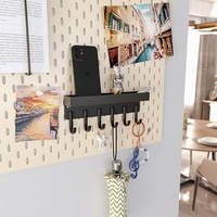 Royouzi Schlüsselbrett mit Ablage und 6 Haken, Schlüsselhalter Ohne Bohren Wandmontage,Schlüsselboard Selbstklebend mit Magnetisch an Eingang, Schlüsselablage Hängen Küchenbesteck