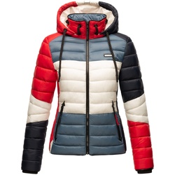 NAVAHOO Damen Steppjacke leichte Übergangsjacke mit Kapuze im Colourblocking Stil Lulana Multikulti