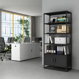 [en.casa] Bücherregal Hailuoto 80 x 40 x 180 cm Schwarz