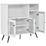 COSTWAY Küchenbuffet Schrank mit Glastüren & Fächern, weiß, 100x39,5x100cm weiß