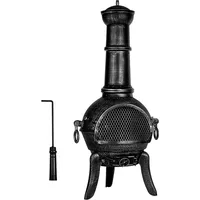 STILISTA® Terrassenofen 112 cm aus Gusseisen mit Funkenschutz und Schürhaken, Silber Grau