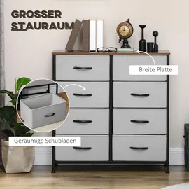 Homcom Kommode Sideboard mit 8 klappbaren Stoffschubladen, Schubladenschrank mit Arbeitsplatte, Griff, Mehrzweckschrank mit Kippschutz, für Wohnzimmer Schlafzimmer, Grau