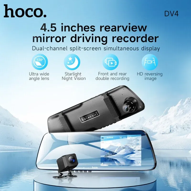 HOCO DV4 4,5-Zoll-Rückspiegel-Fahrrekorder (Dual-Channel)