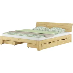 Erst-Holz Gemütliches Doppelbett Ehebett Futonbett Kiefer massiv natur mit wählbarem Zubehör V-60.62S8-18nur Bettgestell mit 3-teiligem Bettkasten-Set