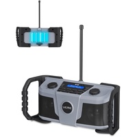 UEME Baustellenradio DAB Plus Radio Mit Akku, Outdoor Radio Mit Bluetooth, DAB+, FM Und Aux, Inklusive DC Netzkabel (Grau)