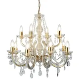 Searchlight Marie Therese, 12Flammiger Kronleuchter, Poliertes Messing, Klares Kristallglas