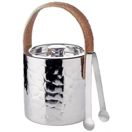 Edzard Eiseimer Capri, mit Deckel, Edelstahl hochglanzpoliert, außen gemustert, Ledergriff, Zange, H 17 cm