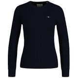 GANT Damen Stretch COTTON CABLE C-neck Pullover, Evening blue, XL
