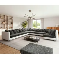 DeLife Wohnlandschaft Clovis XXL Weiss Schwarz mit Hocker Ottomane Links