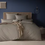 ESTELLA Mako Satin Bettwäsche Set Uni - 100% Baumwolle - trocknerfest - Garantie Reißverschluss - 155x220 cm + 80x80 cm - Farbe: Kiesel