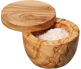 Zassenhaus Salz-/Gewürztopf mit Magnetdeckel, Salzdose aus Olivenholz, Durchmesser: 9,5 cm