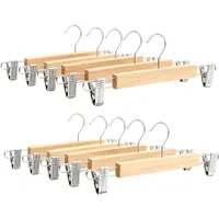Relaxdays Hosenbügel 10er Set, je 2 Klammern, Clipkleiderbügel für Hosen & Röcke, HBT: 12x36x1,2 cm, Holz & Eisen, Natur