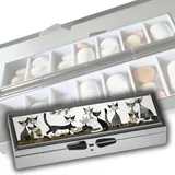 Kleine Pillendose für 7 Tage FridolinEdition - Metall - Maße: ca. 10,1 × 3,5 × 1,7cm, innen mit Spiegel - Motiv: Rosina Wachtmeister - Cats