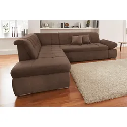 DOMO collection Ecksofa »NMoric incl. Zierkissen B/T/H: 273/216/80 cm L-Form«, Ottomanen-Abschluss, wahlweise mit Bettfunktion und Armlehnverstellung DOMO collection braun