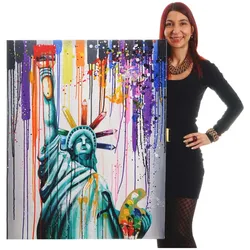 Wandbild Freiheitsstatue, 100% handgemaltes Ölgemälde 3D-Bild Gemälde XL, 100x80cm